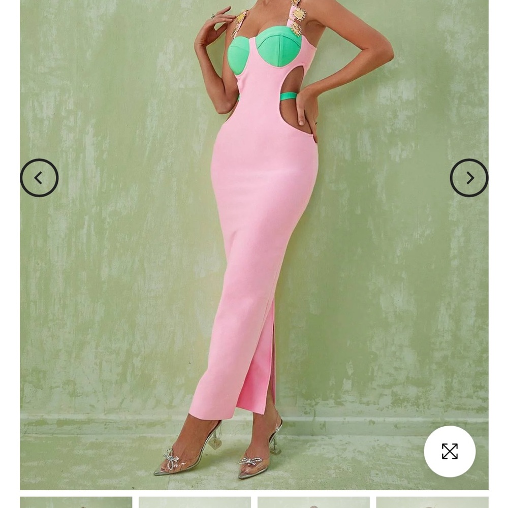 Elegant Pink and Green Maxi Dress